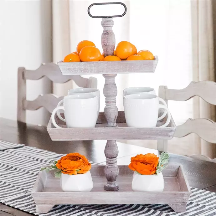 Rustic Wooden Three Tiered Tray