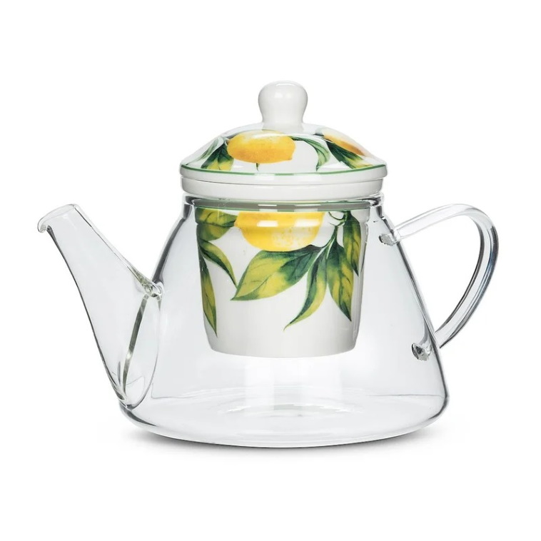 Byrnes Lemon Tree 24 -oz. Bone China and Glass Teapot