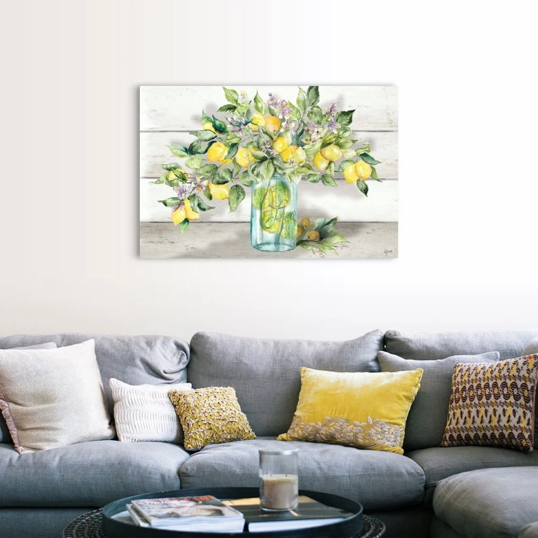 Watercolor Lemons In Mason Jar Landscape by Tre Sorelle Studios - Print on Canvas