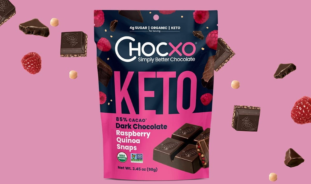 ChocXO Keto Dark Chocolate Raspberry & Quinoa Snaps