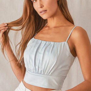 Luxe'd Out Light Blue Satin Cropped Tank Top